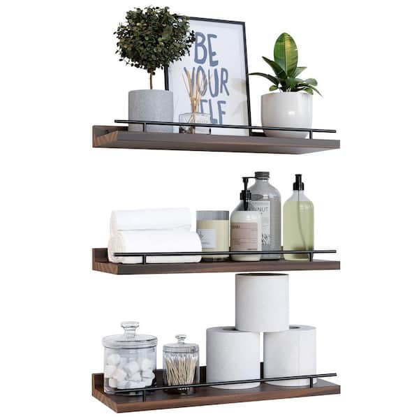 15.7 in. W x 6.7 in. D Brown Wood Bathroom Shelves Over Toilet Floating Farmhouse Set of 2 Decorative Wall Shelf