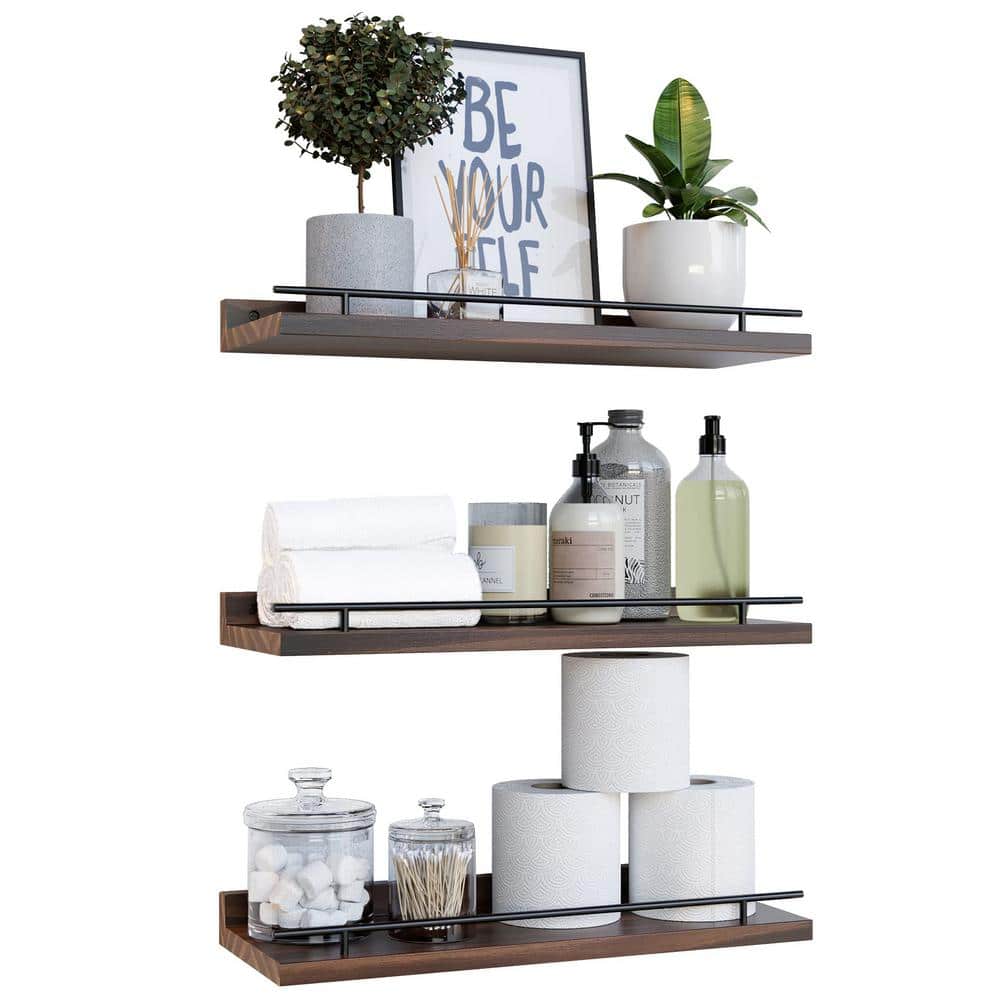 15.7 in. W x 6 in. D Dark Brown Modern Decorative Wall Shelf Set with Metal