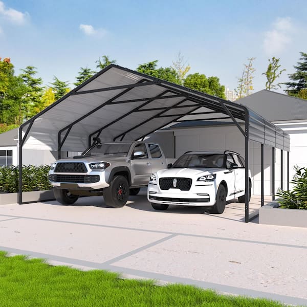 20 ft. W x 20 ft. D Carport Steel Car Canopy and Shelter, Gray