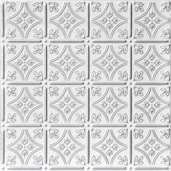 A La Maison Ceilings Emmas Flowers Silver Trimmed 1.6 ft. x 1.6 ft. Decorative Foam Glue Up Ceiling Tile (259.2 sq. ft./case)