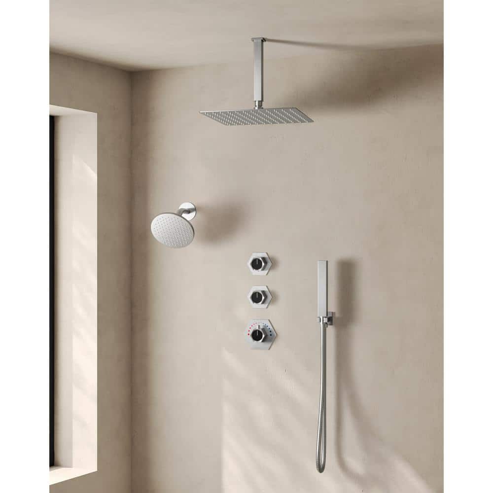 12 in. 4-Spray Patterns Ceiling Mount Dual Shower Heads with Fixed and Handheld Shower Head (Valve Included) price history on PriceWatchPro