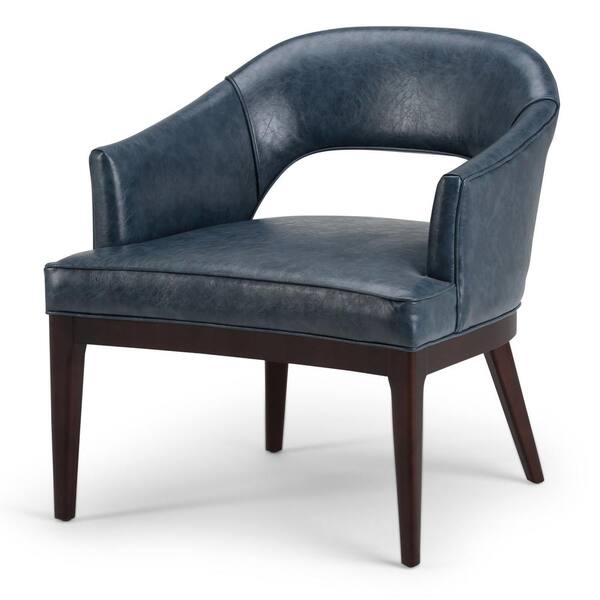 Simpli Home Mallory 29 in. Wide Mid Century Modern Tub Chair in Denim Blue Bonded Leather