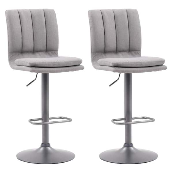 CorLiving Palmer 48 in. GreyAdjustable High-Back Channel Tufted Upholstered Metal Barstool (Set of 2)