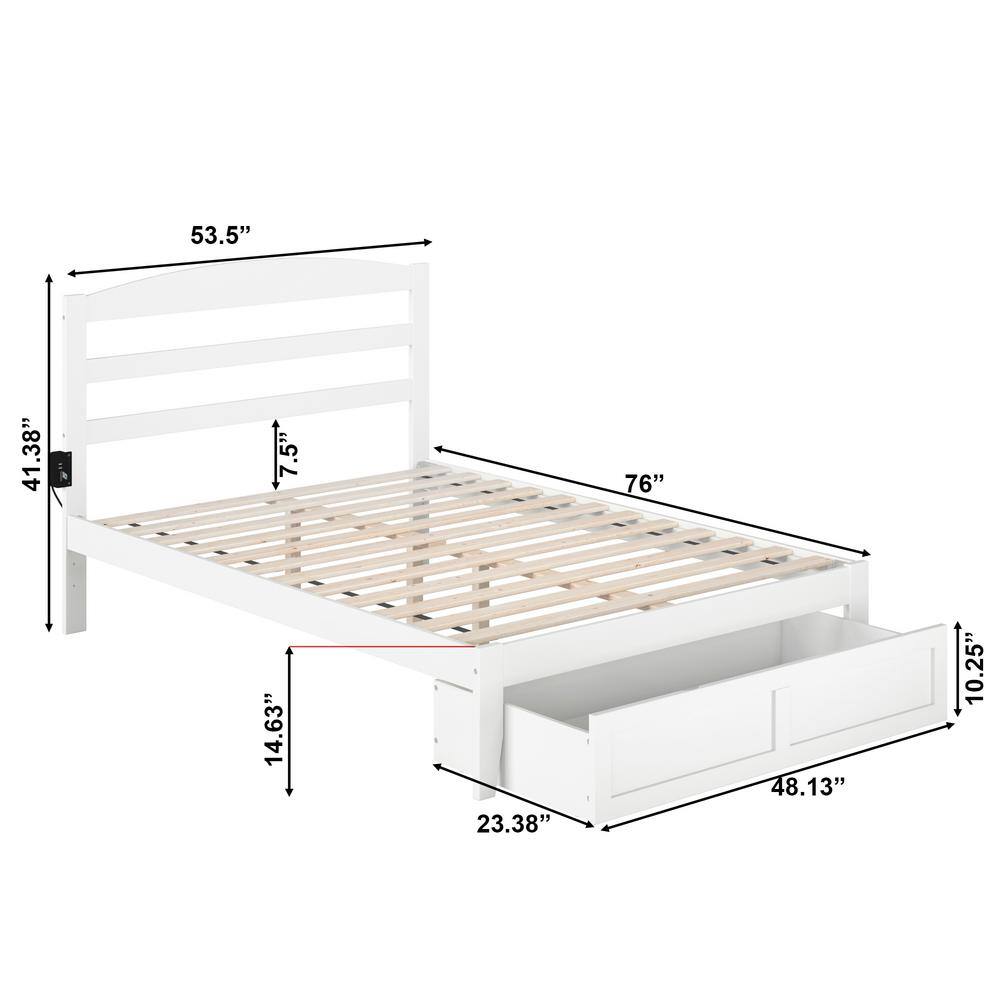 Warren White Full Platform Bed with Storage Drawer