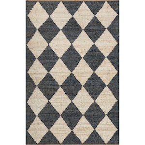 Arvin Olano Louie Diamond Checkerboard Jute Charcoal 6 ft. x 9 ft. Casual Area Rug