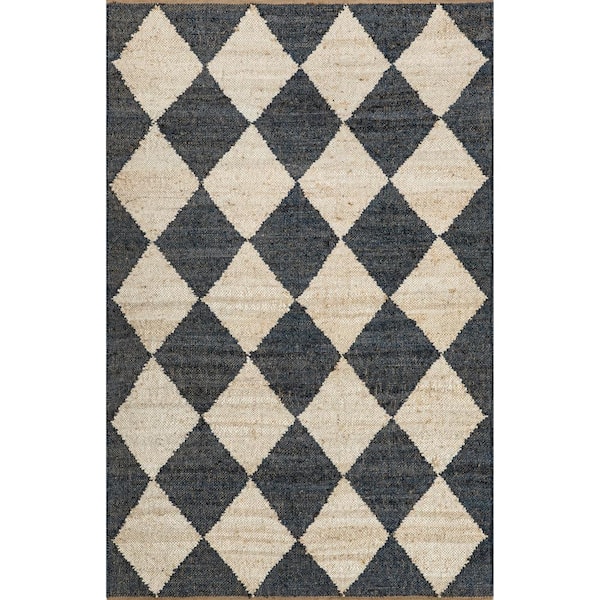 Louie Diamond Checkerboard Jute Charcoal 9 ft. x 12 ft. Area Rug