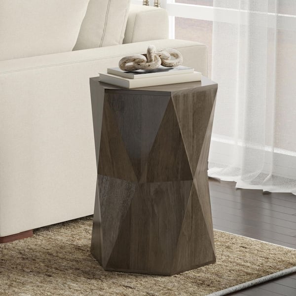 Mckinley 16 in. Wide Hexagon Solid Mango Wood Contemporary End Table in Ash Grey, Assembled