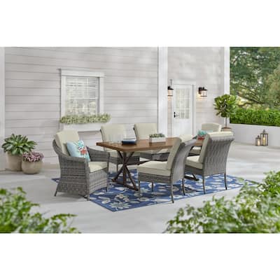 Chasewood Brown 7-Piece Metal Standard Outdoor Dining Set with CushionGuard Biscuit Cushions
