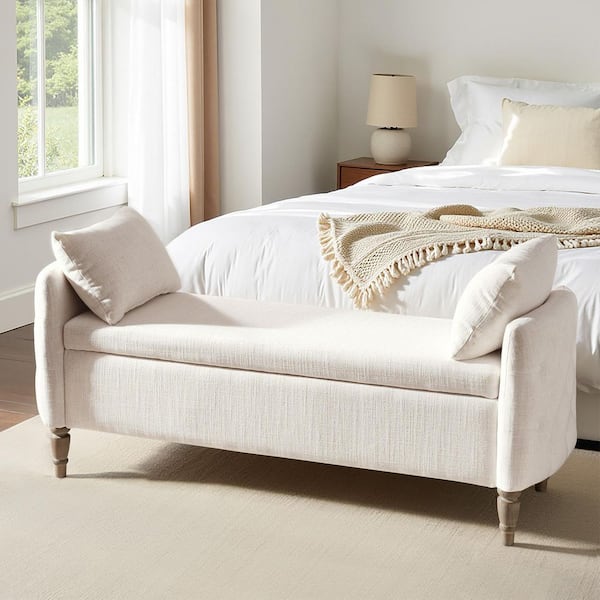 Reg 59 in. Ivory Bench with Solid Wood Legs