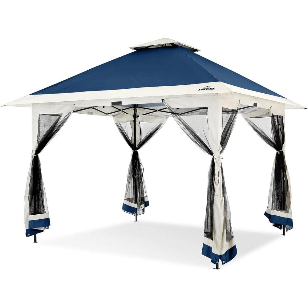 12 ft. x 12 ft. Blue Instant Pop Up Patio Gazebo with Full Netting