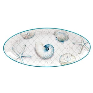 Ocean View 9.75 in. Multi-Colored Earthenware Oval Fish Platter