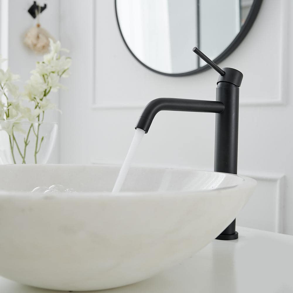 Matte Black Single Handle Vessel Sink Faucet with Drain Assembly