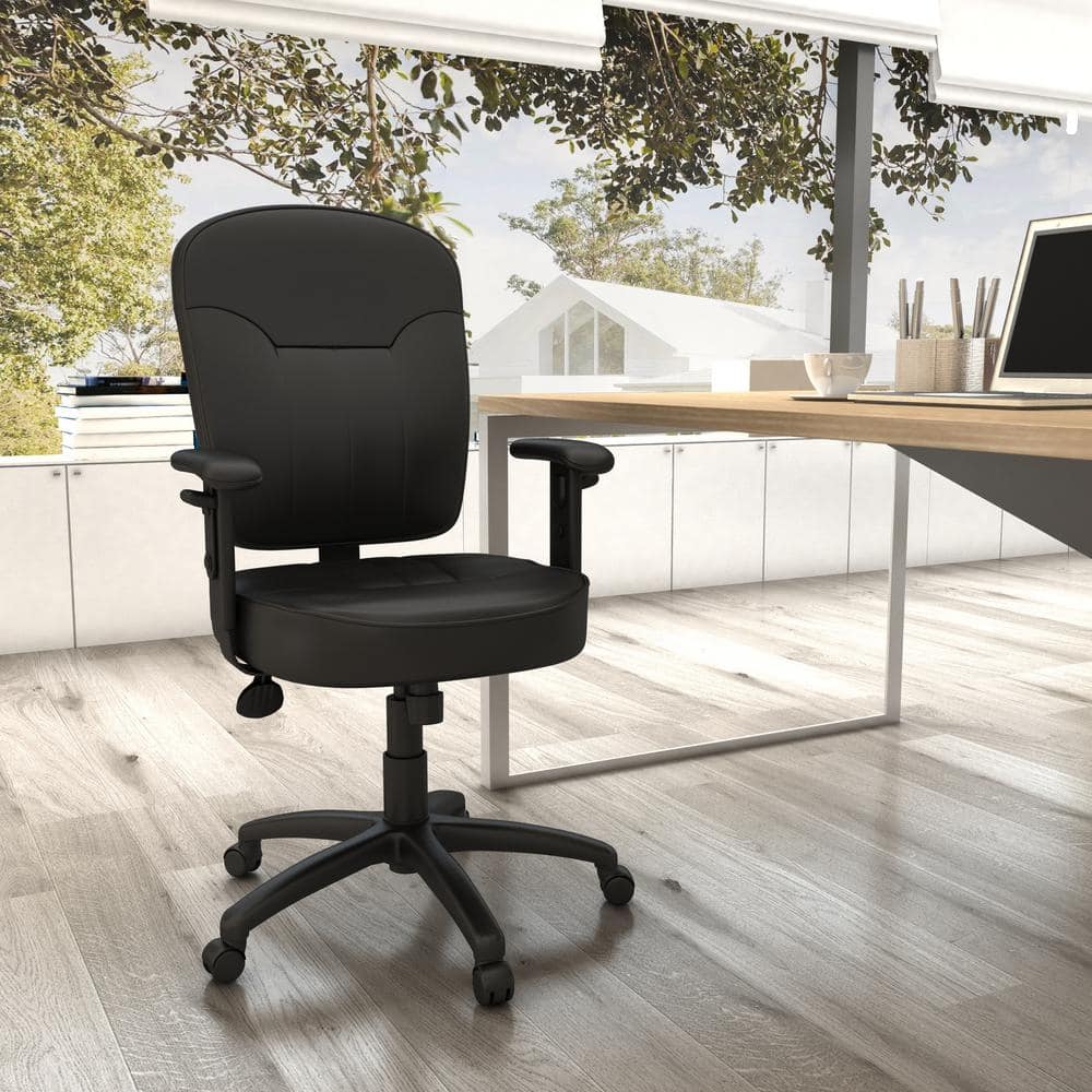 Boss 26'' Adjustable Black LeatherPlus Task Chair with Swivel
