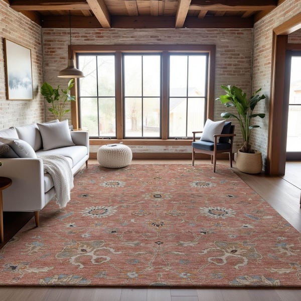 Mayfield Premium Machine Washable Abstract AMF1137 Pink 10 ft. x 14 ft. Area Rug