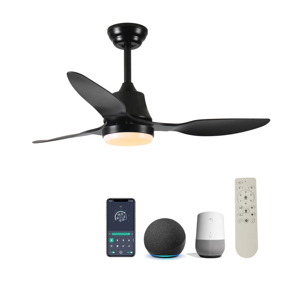 42 in. Smart Indoor Black Ceiling Fan with 3-Colors LED Light and Dimmer an