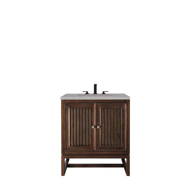 James Martin Vanities Athens 30 in. W x 23.5 in. D x 34.5 in. H Bath Vanity in Mid Century Acacia with Eternal Serena Quartz Top and Basin