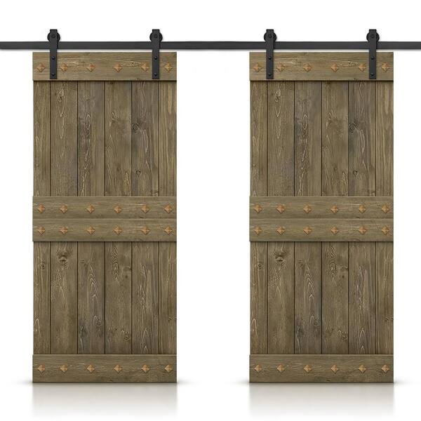 CALHOME 64 in. x 84 in. Aged Barrel Stained DIY Pine Wood Interior Double Sliding Barn Door with Hardware Kit and Clavos
