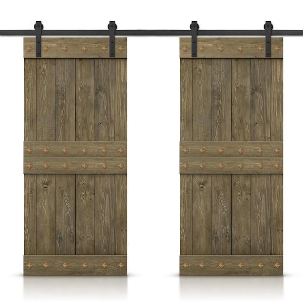 CALHOME 96 in. x 84 in. Aged Barrel Stained DIY Pine Wood Interior Double Sliding Barn Door with Hardware Kit and Clavos
