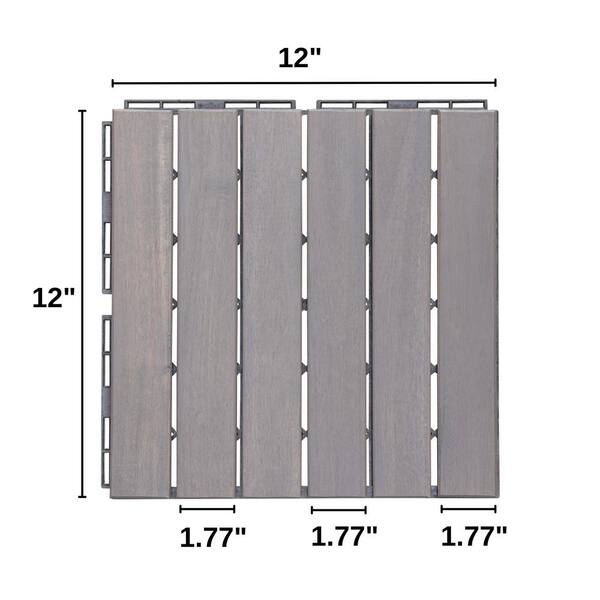 Unbranded - 1 ft. x 1 ft. Solid Wood Square Light Gray Interlocking Deck Tiles for Patio, Bancony, Pool Side (20 PCS)