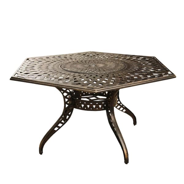 Contemporary Modern 63 in. Hexagon Aluminum Outdoor Dining Table