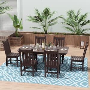 Hayes Dark Brown 7-Piece HDPE Plastic Outdoor Dining Set with Side Chairs