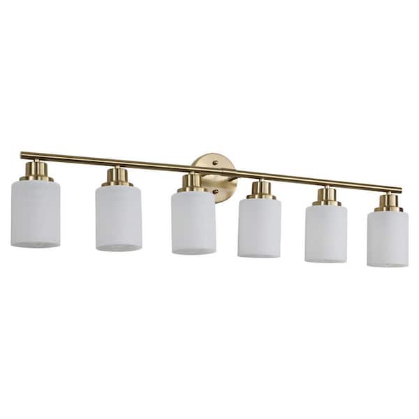 24 in. 6-Light Brushed Gold Vanity Light with Frosted Glass and Iron Bedroom Bathroom Light (Bulb Not Included)