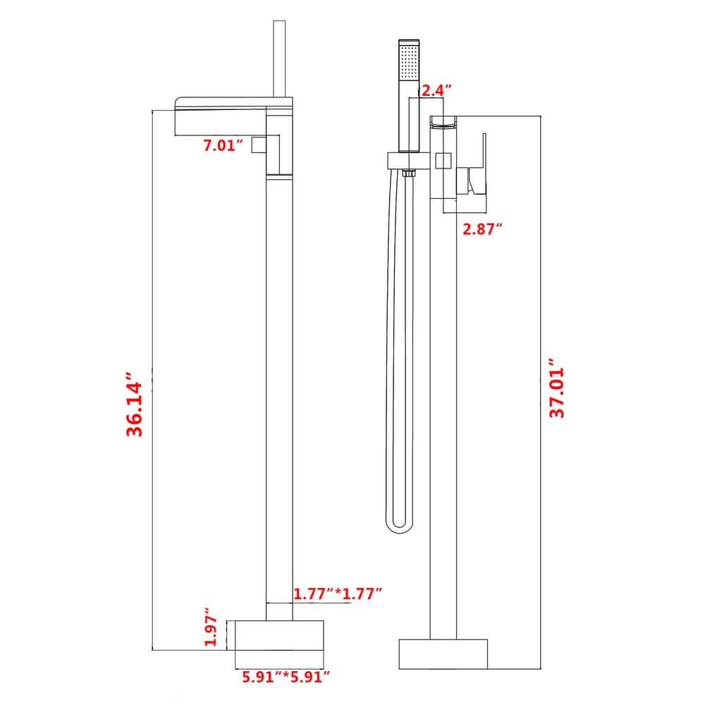 Brushed Gold Freestanding Tub Faucet with Hand Shower