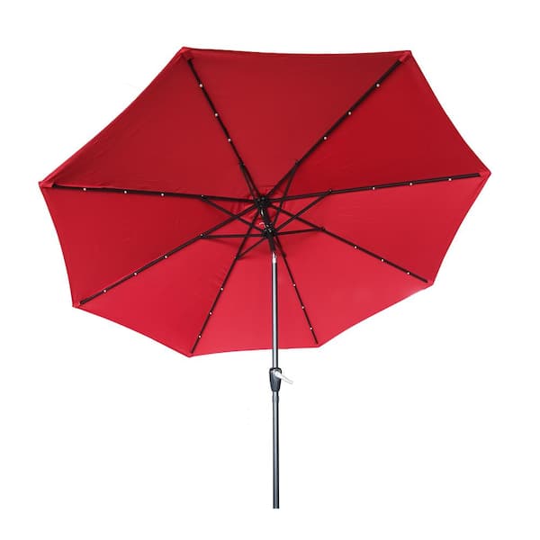 Jushua 10 ft. Patio Market Umbrella with LED Lights in Red