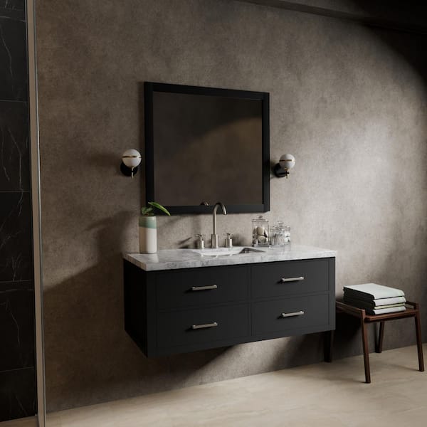 Sherman 48 in. W x 22 in. D Black Double Bath Vanity with Carrara Marble Top