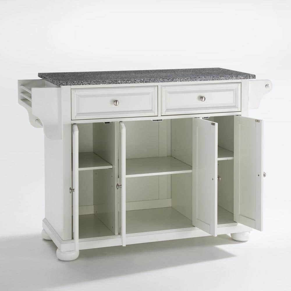 Alexandria White Kitchen Island with Gray Granite Top