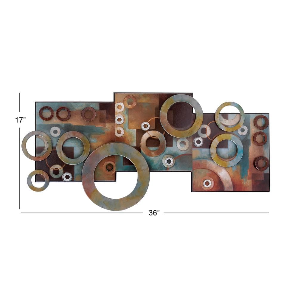 36" Multi-Colored Wood and Iron Geometric Wall Art