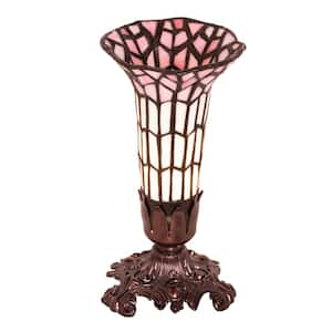 Pond Lily 8 in. Mahogany Bronze Victorian Accent Table Lamp with Multicolored Stained Glass Shade