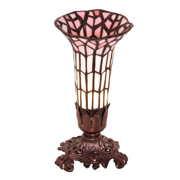 MEYDA Pond Lily 8 in. Mahogany Bronze Victorian Accent Table Lamp with Multicolored Stained Glass Shade