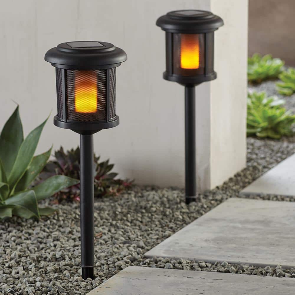 Flashlight On Path Reviews for Hampton Bay Ambrose Solar 6 Lumens Black Outdoor Integrated ...