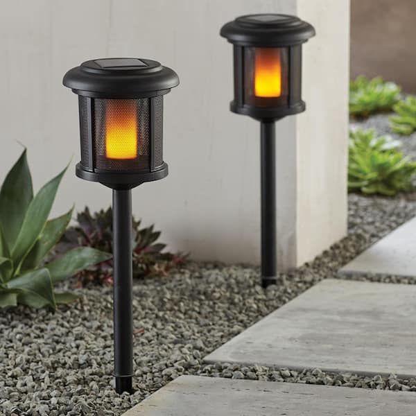 Hampton Bay Solar 6 Lumens Black Outdoor Integrated LED Flicker Flame Path Light (12-Pack); Weather/Water/Rust Resistant