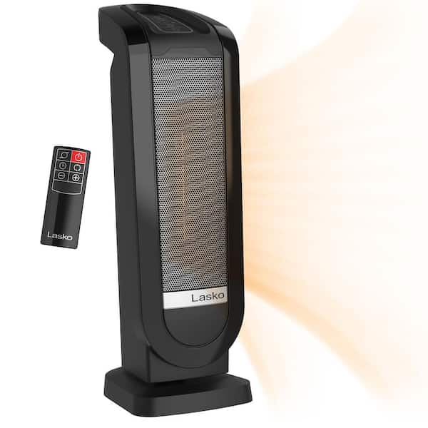 1500W 22 in. Black Electric Tower Oscillating Ceramic Space Heater with Digital Display, Timer and Remote Control