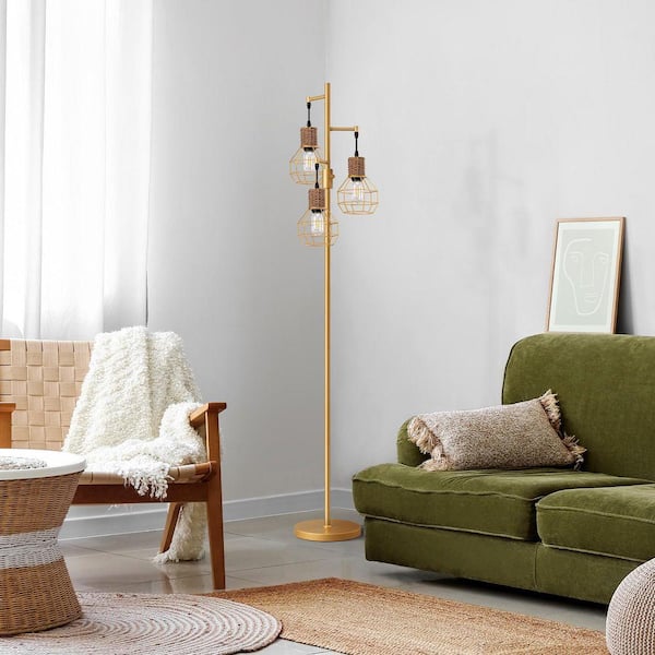 EDISHINE 65 in. Gold Industrial 3-Light Standard Smart Dimmable