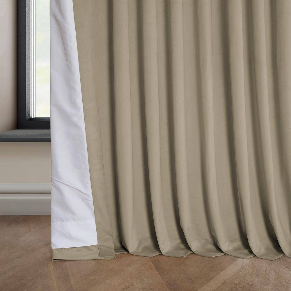Light Beige Velvet Room-Darkening Curtain Panel 100" x 108"