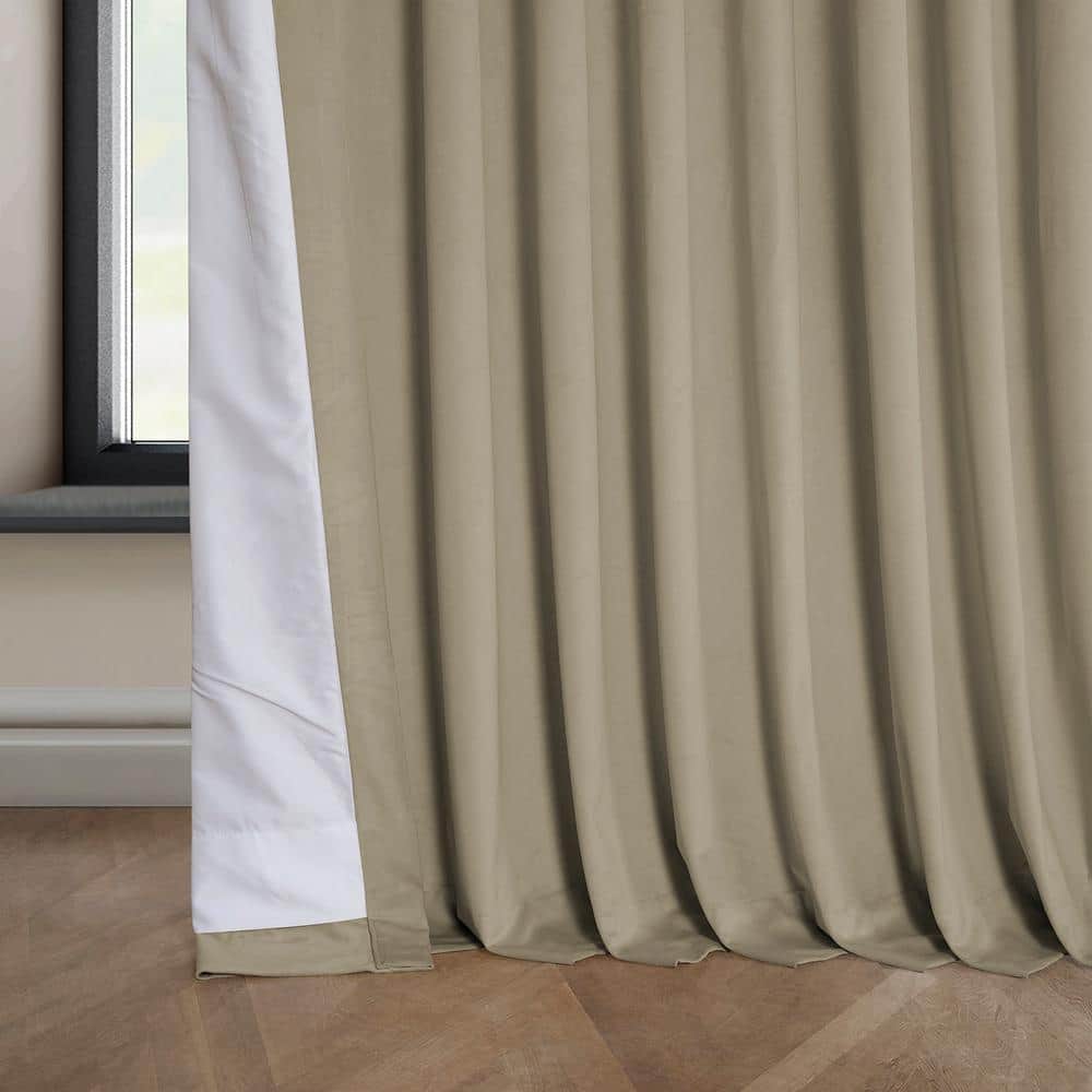 Light Beige Velvet Room Darkening Curtain Panel, 100W x 84L