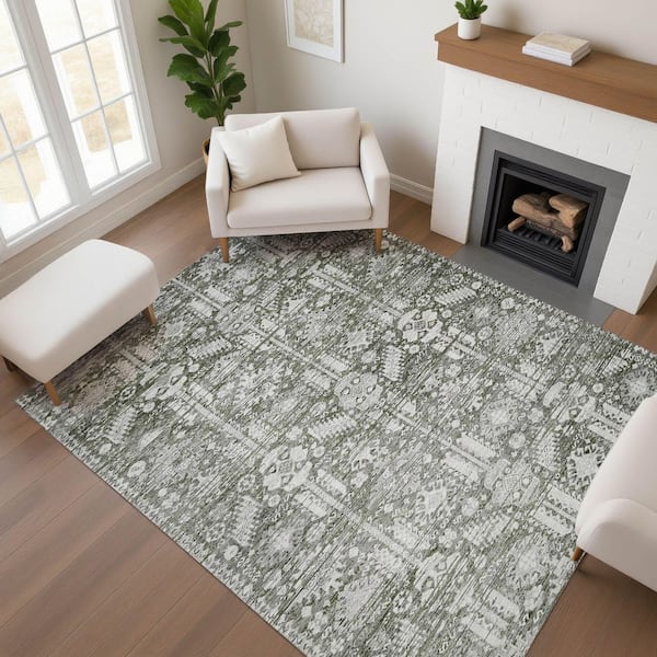 Mayfield Premium Machine Washable Abstract AMF1771 Pewter 9 ft. x 12 ft. Area Rug