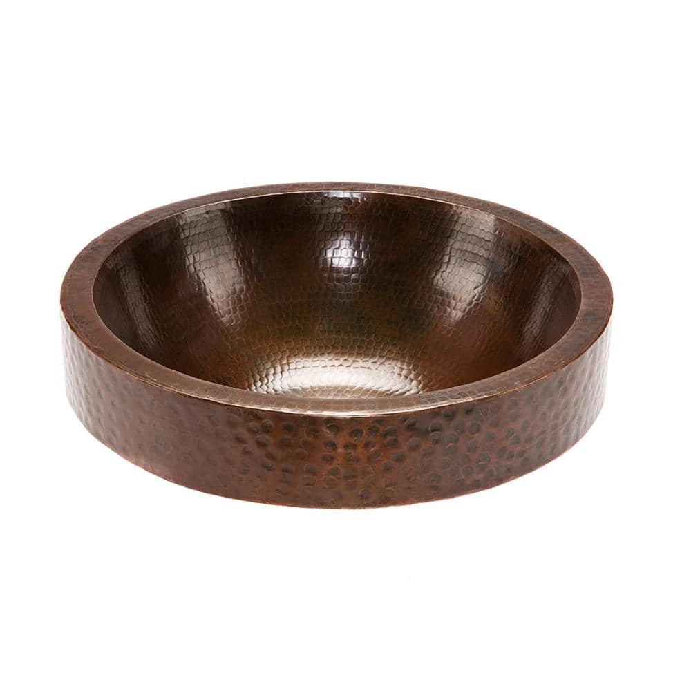 17'' Round Hammered Copper Vessel Sink in Oil Rubbed Bronze