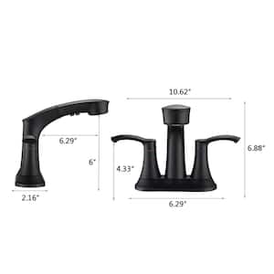 Double Handle Single Hole Bathroom Faucet with Pull Down Sprayer in Matte Black