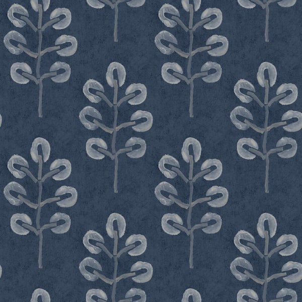 Chesapeake Plum Tree Dark Blue Botanical Matte Pre-Pasted Paper Strippable Wallpaper