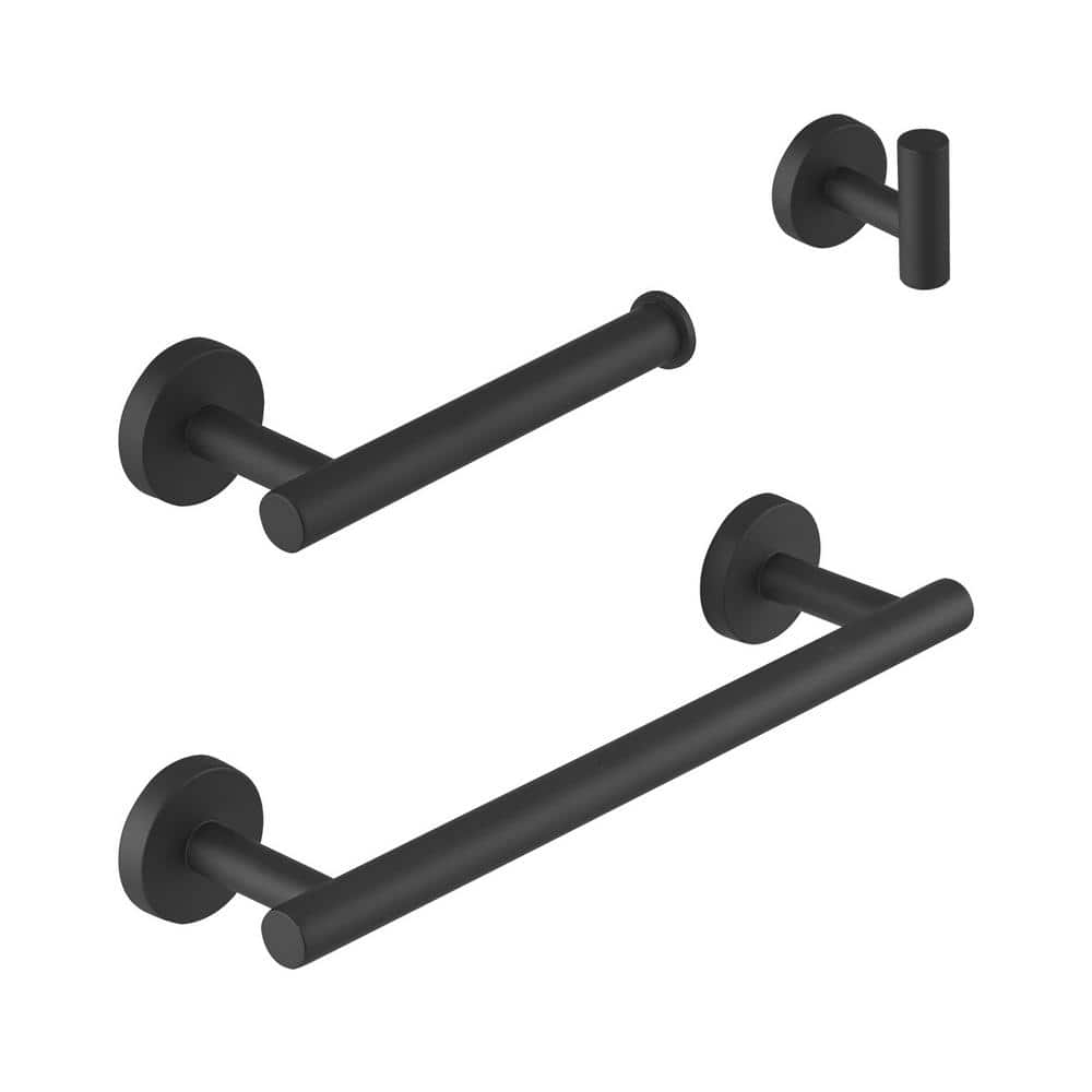 Matte Black Stainless Steel 3-Piece Bathroom Hardware Set