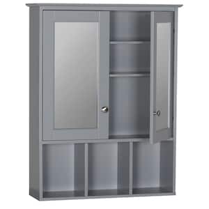 23.6 in. W x 7.5 in. D x 30.4 in. H Oversized Bathroom Storage Wall Cabinet with Adjustable Shelves and Mirror, Gray