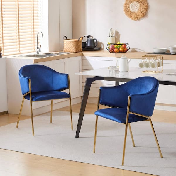 CHRISTOPHER KNIGHT HOME Aralyn Navy Blue Modern Upholstered Velvet Dining Chairs, Iron, (Set of 2)