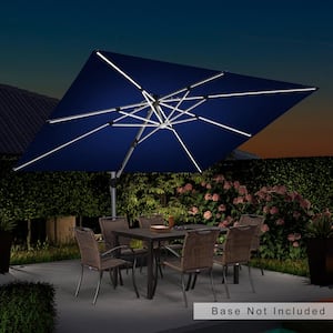 9 ft. x 12 ft. Solar Powered LED Patio Outdoor Rectangle Cantilever Umbrella Heavy-Duty Sun Umbrella in Navy Blue