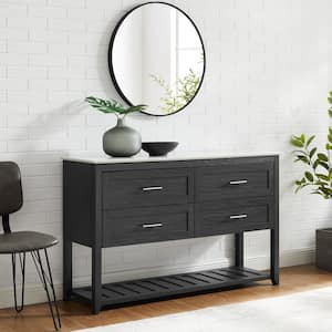 Grey / White Marble Wood Transitional Buffet with 4-Drawers