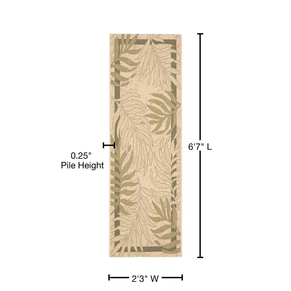 Beige and Green Tropical Outdoor Runner Rug