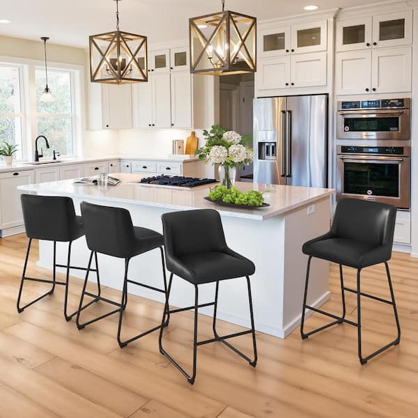 Mali 36 in. Black Metal Frame Faux Leather Counter Height Bar Stool with Premium Footrest and Non-Slip Footpads Set of 4